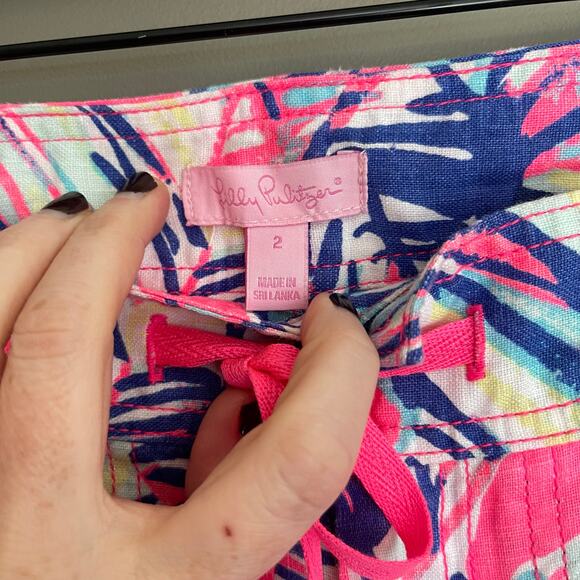 NWT Lilly Pulitzer‎ Galley Pant Tiki Pink Cabana Crazed Sz 2 Pink Blue High Rise - Picture 9 of 16